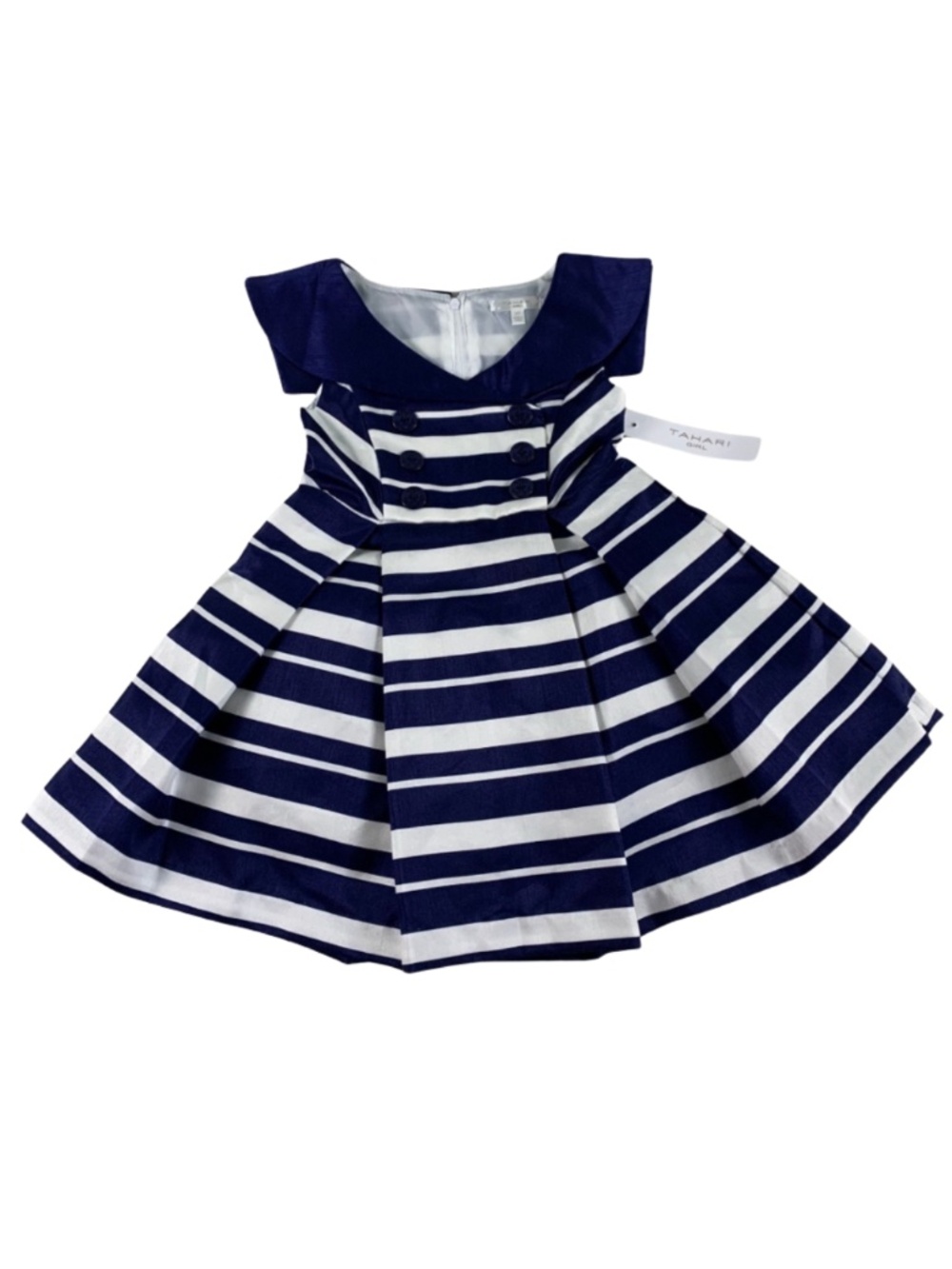Tahari Girl Nautical Navy and White Striped Party Dress Girl's 2T Preppy Coastal